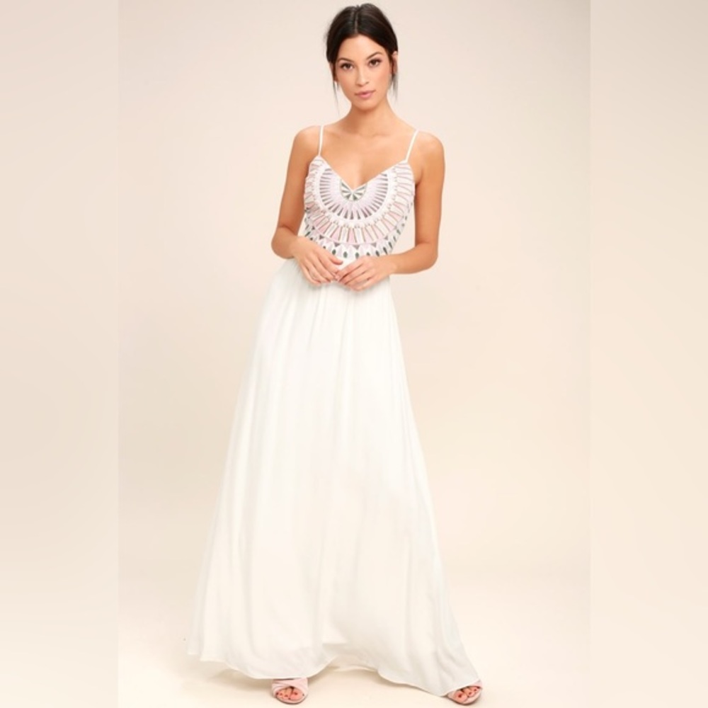 Lulus Ascension Island White Embroidered Maxi Dress